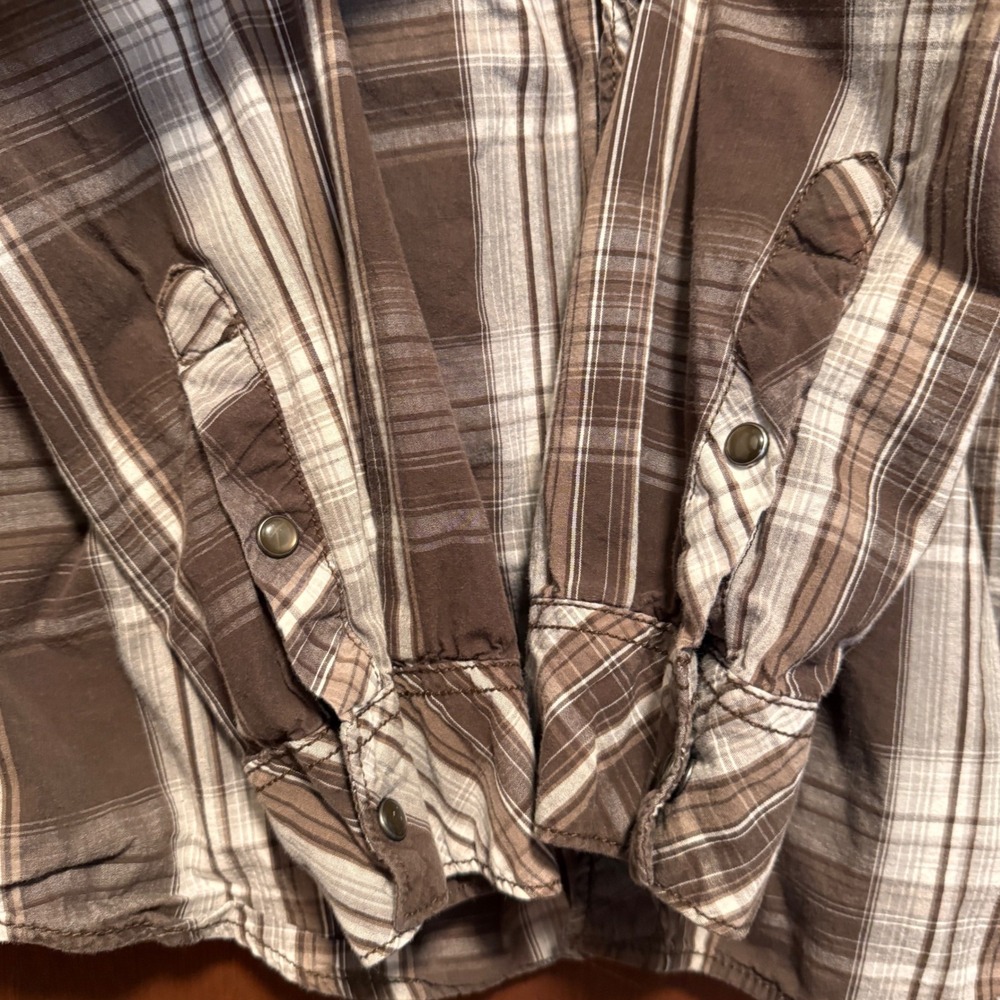 Helix Mens Brown Plaid Western Pearl Snap Shirt Long Sleeve‎ Cotton Large - Picture 14 of 16